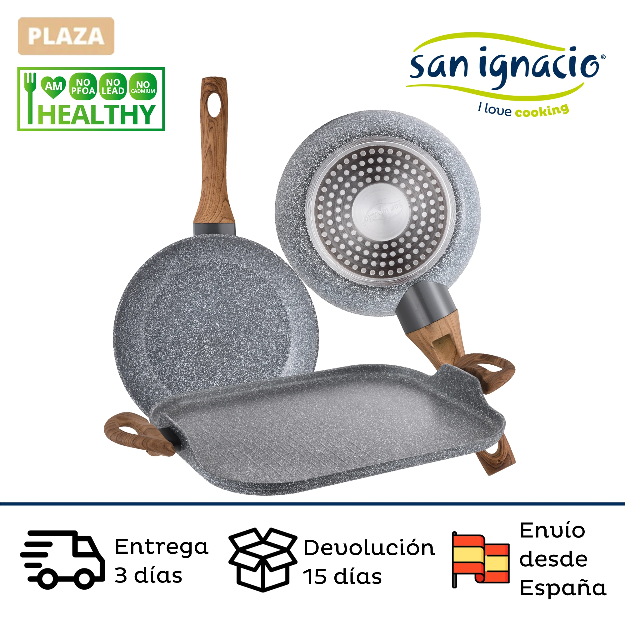 SAN IGNACIO Daimiel (20/24cm) pans set with 35cm grill in aluminum forged non-stick with stone finish