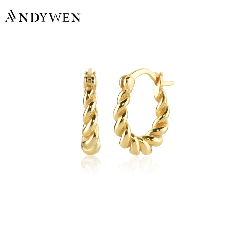 

ANDYWEN 100% 925 Sterling Silver Twist Ovals Hoops Clips Circle Piercing Pendiente Luxury Jewelry Gift Luxury Jewelry