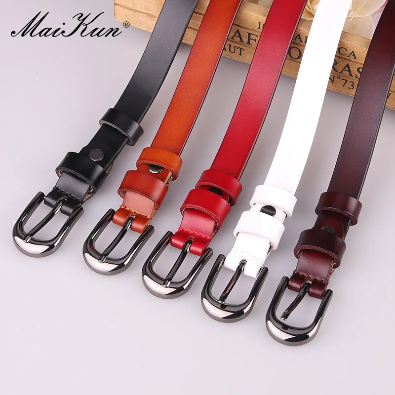 Maikun Genuine Leather Belt For Women Fashion All-Match Decorative Belt Leisure Alloy Pin Buckle Pants Waistband