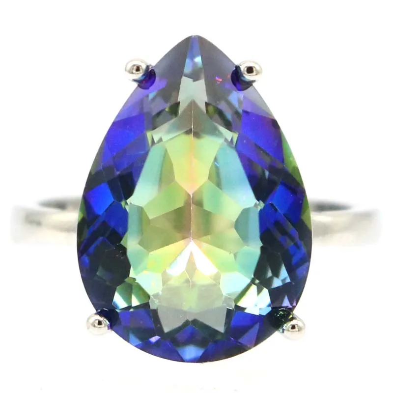 Buy 3 Get 1 Free Lovely Cute Drop Fire Rainbow Mystic Topaz Girls Daily Wear Silver Rings