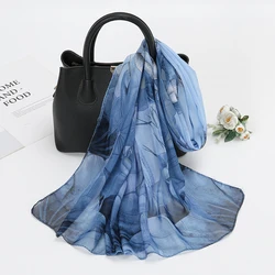 150*50cm Women Floral Printed Scarf Chiffon Shawl Beautiful Flower Georgette Hijab Summer Beach Towel Sunscreen Thin Shawl
