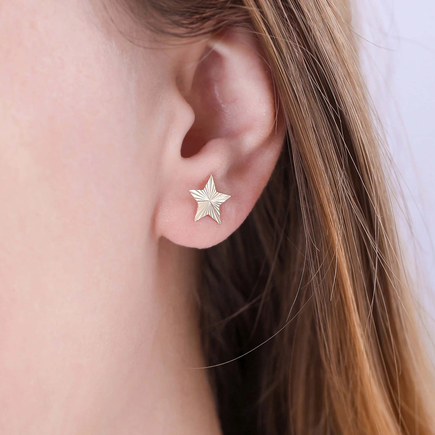 14K Real Gold Star Stud Earrings