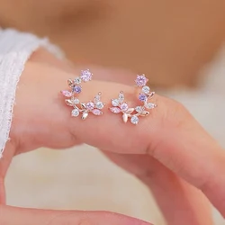 Korean Exquisite Flower Butterfly Earrings For Women Bling AAA Zircon Stud Earring Girl Wedding Party Sweet Jewelry Brincos