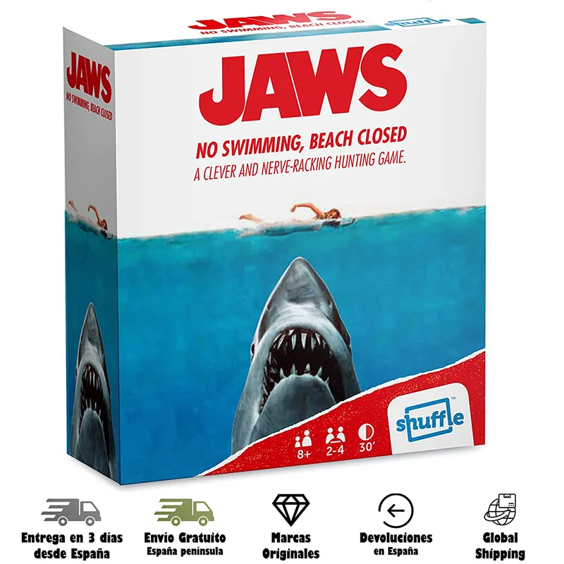 Cartamundi, Shuffle, Jaws, shark, table game, Retro, cards, play, kids and adults, family, movie, horror cinema, Multi languages, gift, Shuffle, car