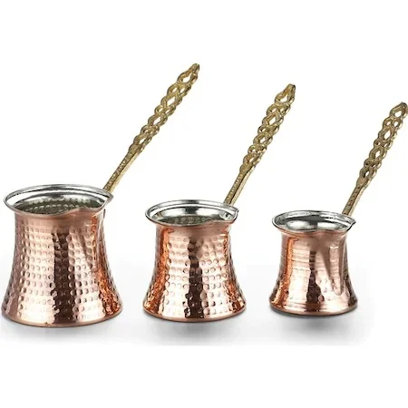 Copper Coffee Pot In-Tin Plated Brass Handle PCs Set Set Coffee Cezvesi