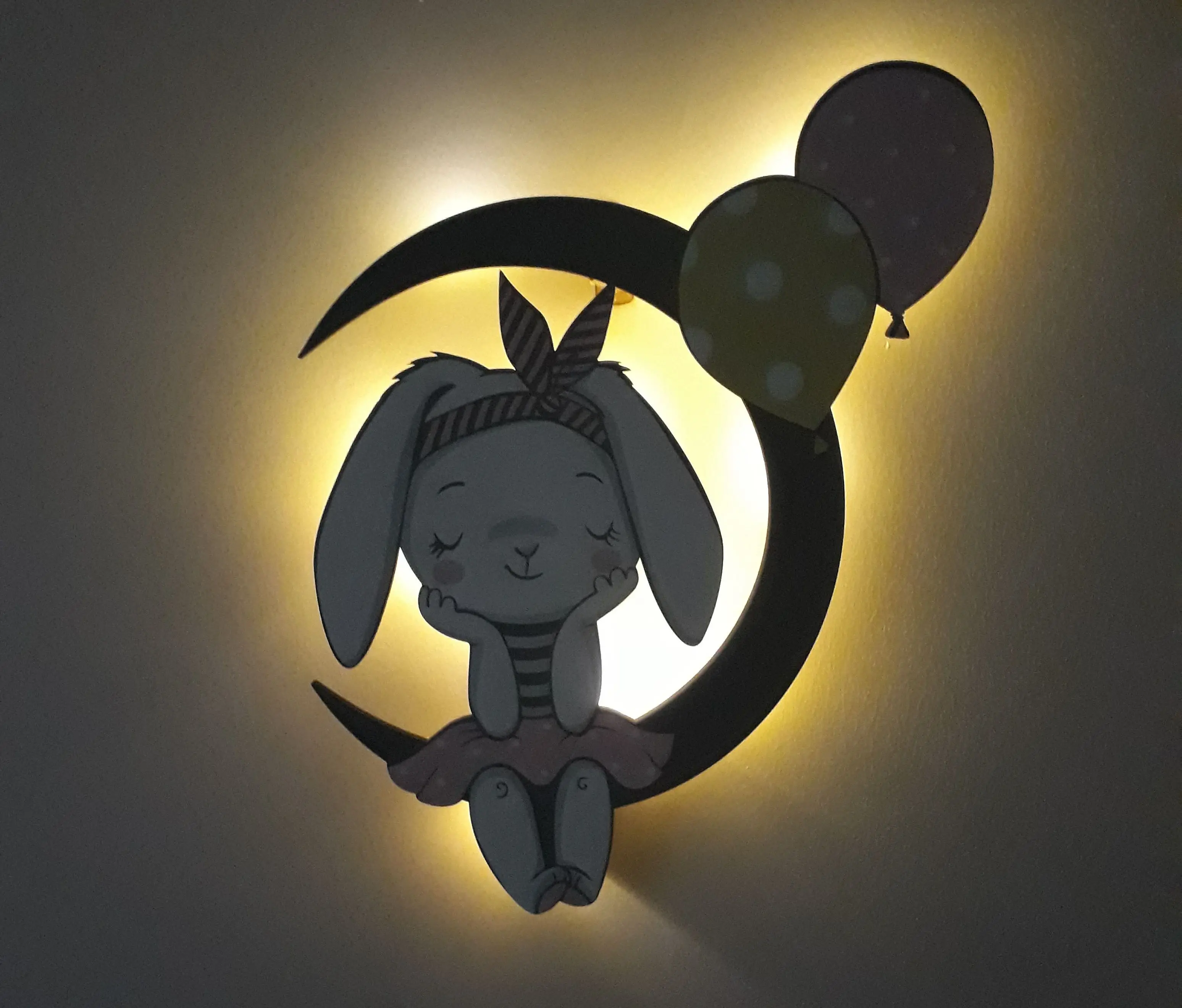 Rabbit Sitting on the Wooden Moon Children's Room Lighting Pleasant Appearance Easy to Use