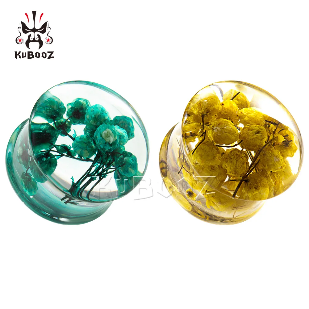 Wholesale Green Yellow Flower Acrylic Ear Plugs Gauges Piercing Body Jewelry Earring Tunnels Stretchers 40PCS