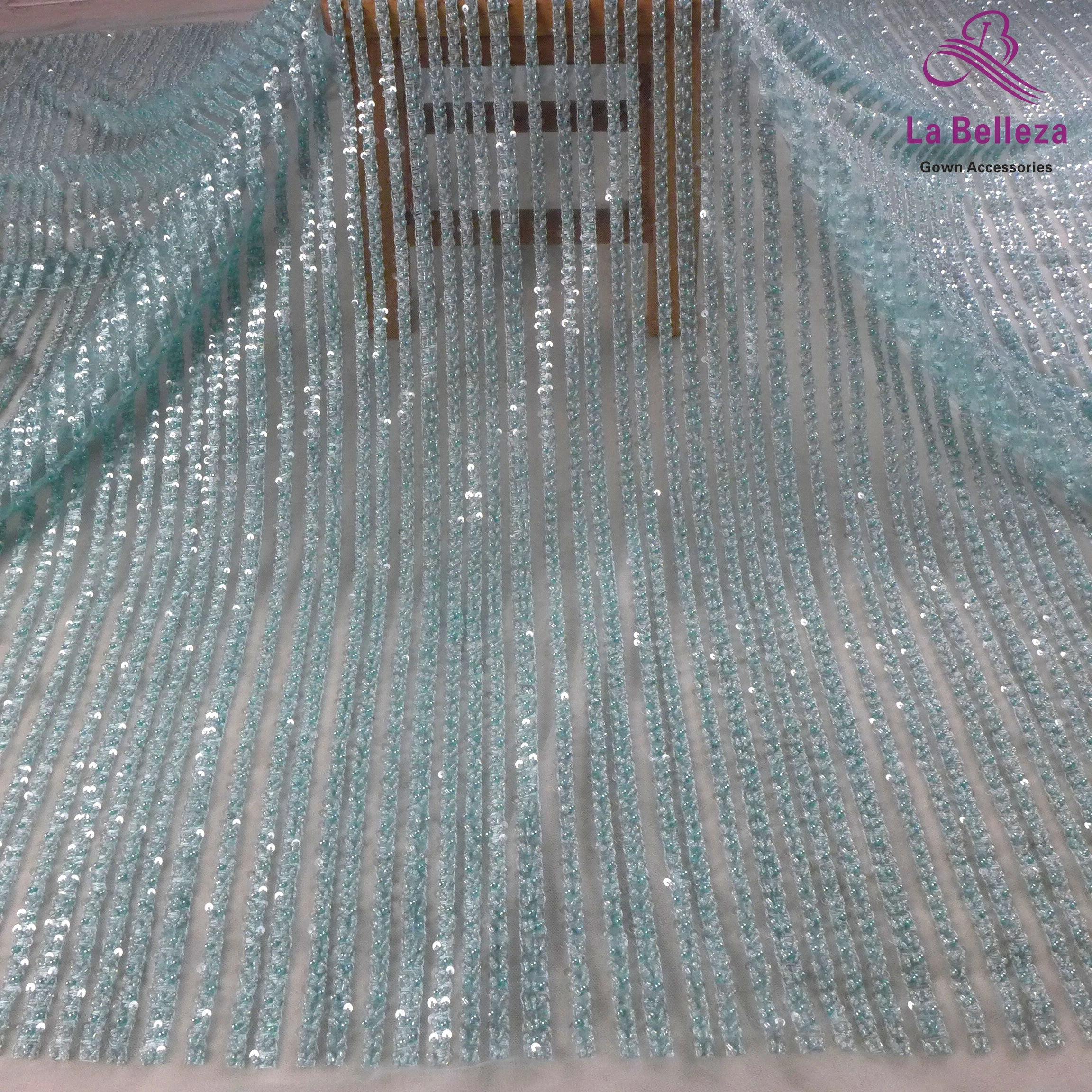 Evening dresses blue elegant straight line super heavy beaded on net yarn embroidery wedding dress luxury dress lace fabric