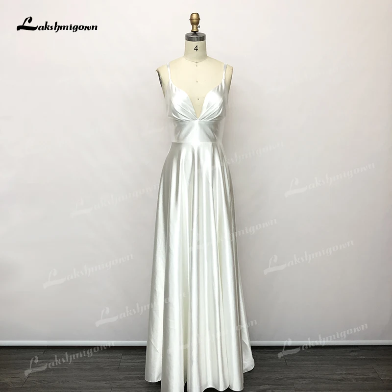 Vestido de novia bohemio con escote en V profundo, tirantes finos, Apliques de encaje, línea A, tul, para barrer, hasta el suelo, 2022