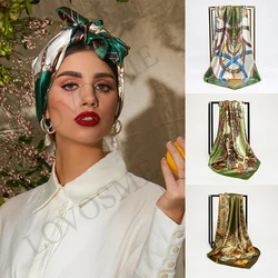 90x90cm Square Silk Scarf for Women Satin Hijab Handkerchief Printed Female Square Head Bandana Small Silk Hair Band Scarf Bag