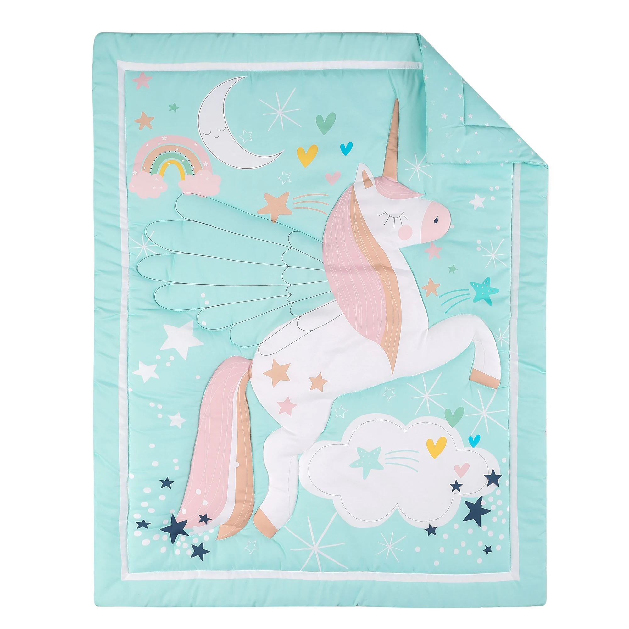 Juego de ropa de cama de microfibra cepillada para cuna de bebé, diseño de unicornio, León, cheep para niños y niñas, incluye edredón, Sábana de cuna, falda de cuna, 3 uds.