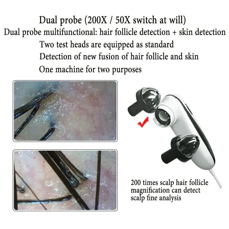 2 Probe 5X-200X Usb Intelligente Dermal Haarfollikel Detector Huid Haar Uv Analyzer Huid Testen Onderzoek Vergrootglas Analyzer