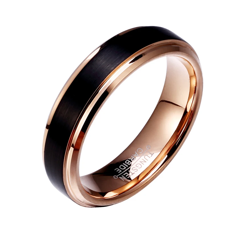 Soul Men 1 Pair Man & Woman Black & Rose Gold Color Tungsten Carbide Marriage Wedding Rings Set 8mm for Boy 6mm for Girl