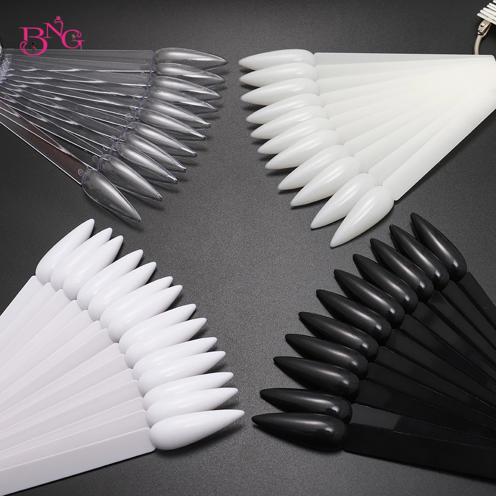 40pcs Stiletto Nail Swatches Sticks Gel Nail Polish Display Board Fan-shaped Art False Tips Color Card Detachable Practice Stick