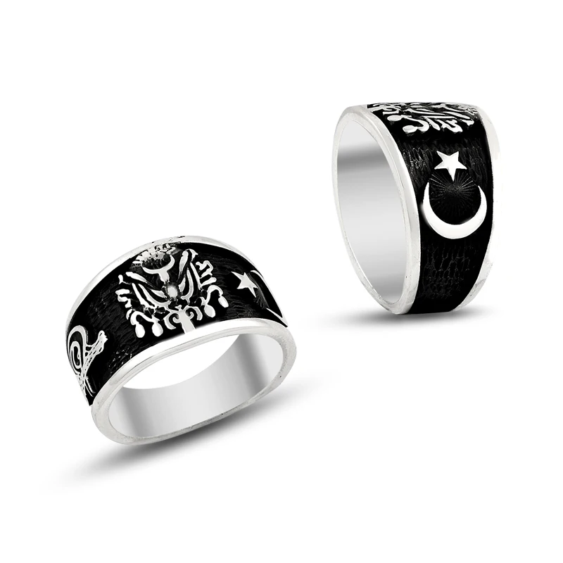 925 Silver Embossed Handmade Ottoman Rings for Men