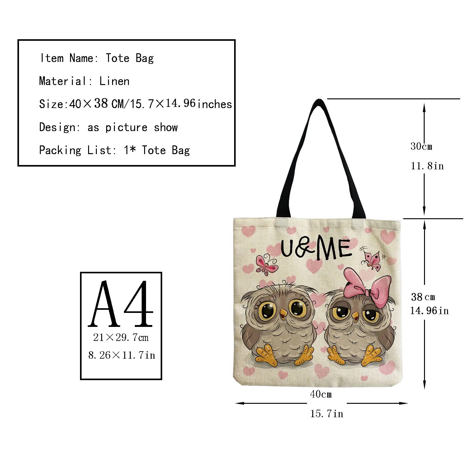 Fashion Trend New Tote Cute Owl Graphic Printed Female Handbag Casual Harajuku Shoulder Bag High Capacity Reusable Shopping Bags