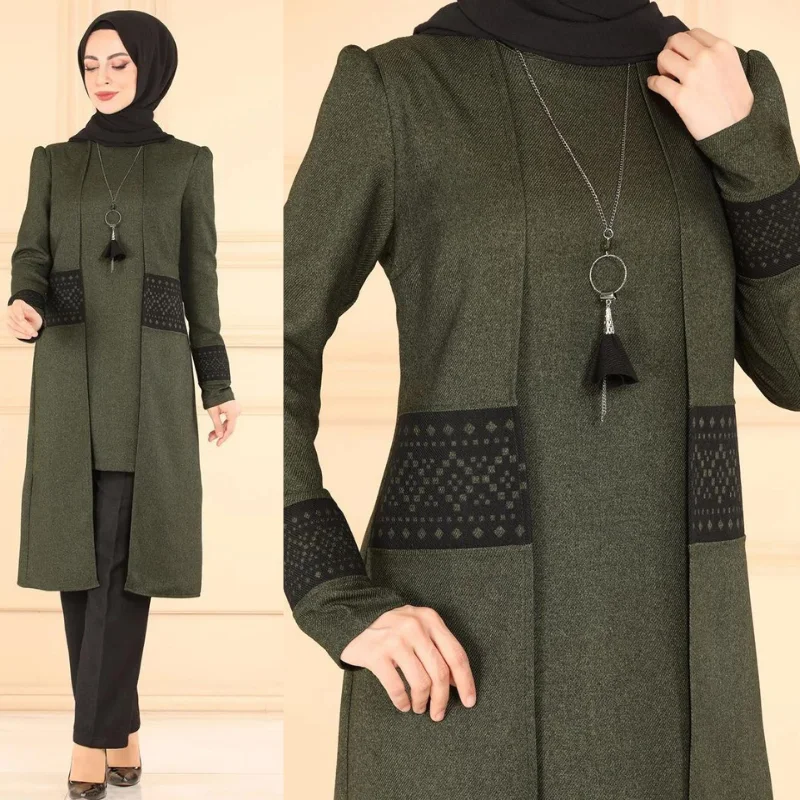 Conjunto de tres piezas y pantalones de corte láser para mujer musulmana, vestido musulmán largo de Turquía, vestido dividido Abaya Ramadán, caftán