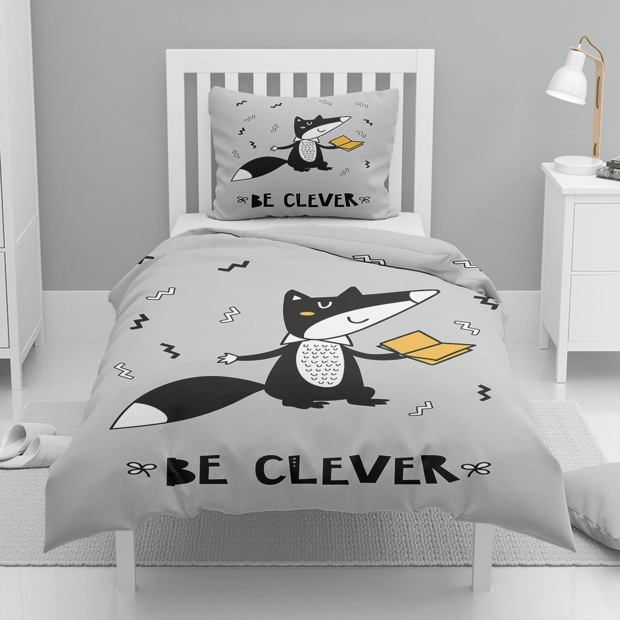 

Else 4 Pcs Gray Black Yellow Cute Fox Animals 3D Print Cotton Satin Chidren Kids Duvet Cover Bedding Set Pillow Case Bed Sheet