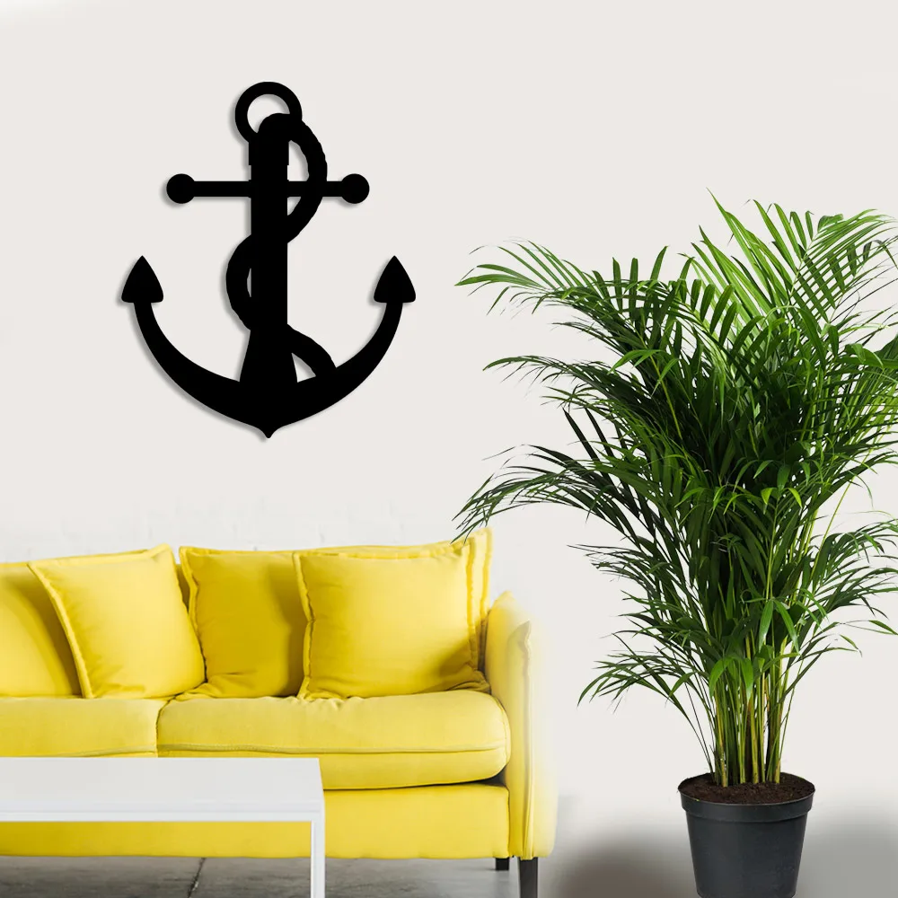 Nautical Anchor With Connected Chain Wall Room Home Accessory Wooden Table 41x50cm