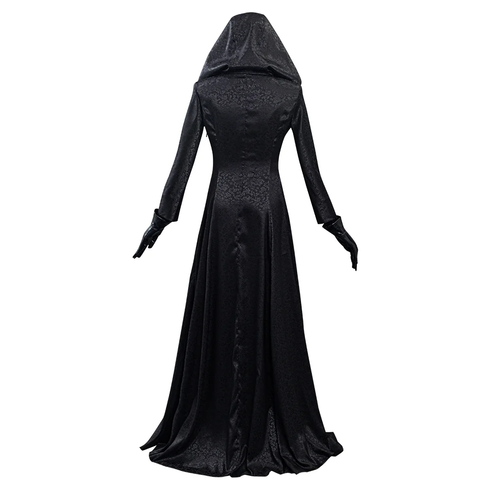 Vila residente Vampire Lady Cosplay Traje, Vestido preto com capuz, Colar Terno, Halloween Carnival Party Clothing