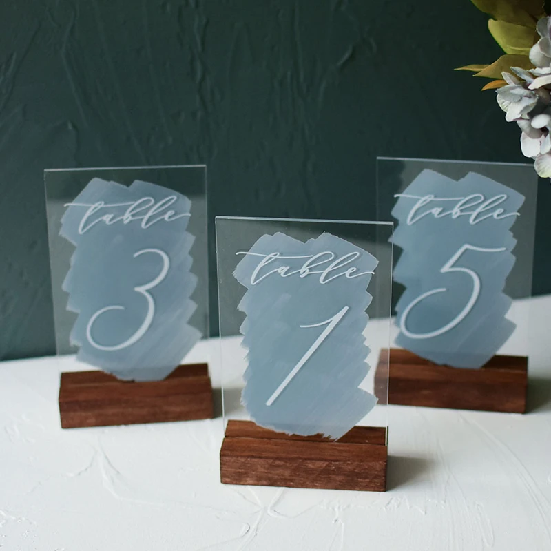 

Personalized Painted Acrylic Wedding Table Numbers with Bases Rustic Calligraphy Number for Country Wedding Mariage Decor