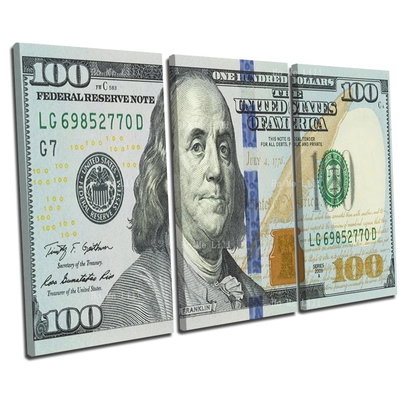 American One Hundred Dollar Bill Benjamin Franklin Portrait Encourage Oneself Canvas Wall Art By Ho Me Lili For Home Decor