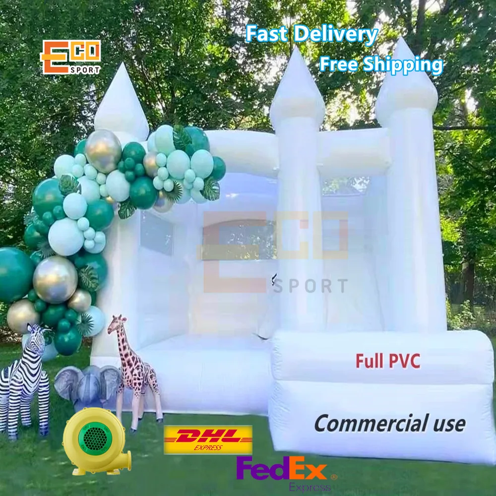 

Commercial Inflatable White Bounce House With Slide Combo Jumping Castle With Free Blower