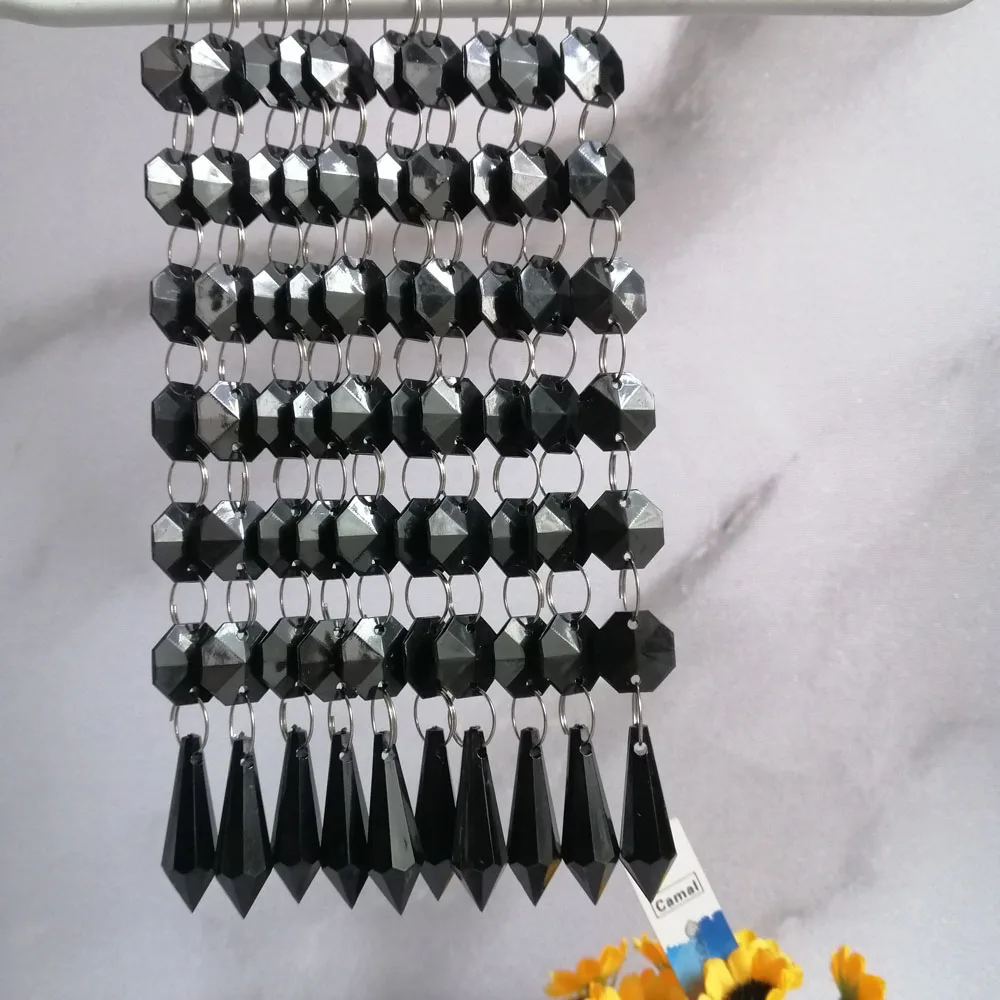 Camal 10pcs L170mm Black Drop Pendant Acrylic Octagonal Beads Garland Chandelier Hanging Home Party Curtain Wedding Centerpiece