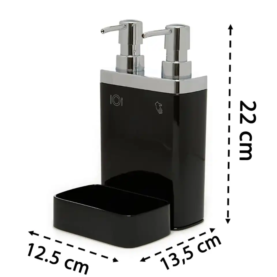 Double Liquid Soap Dispenser With Sponge Black 750ML Kitchen Access Dish Sponge Holder 7 Colors Refillable Bottles Decorative