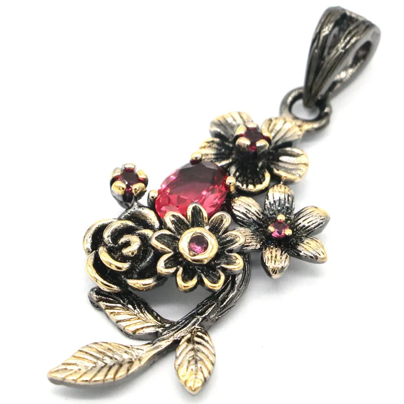 Buy 3 Get 1 Free 56x26mm Bohemia Design 9.6g Vintage Rhodolite Garnet Smokey Topaz For Women Black Gold Silver Pendant