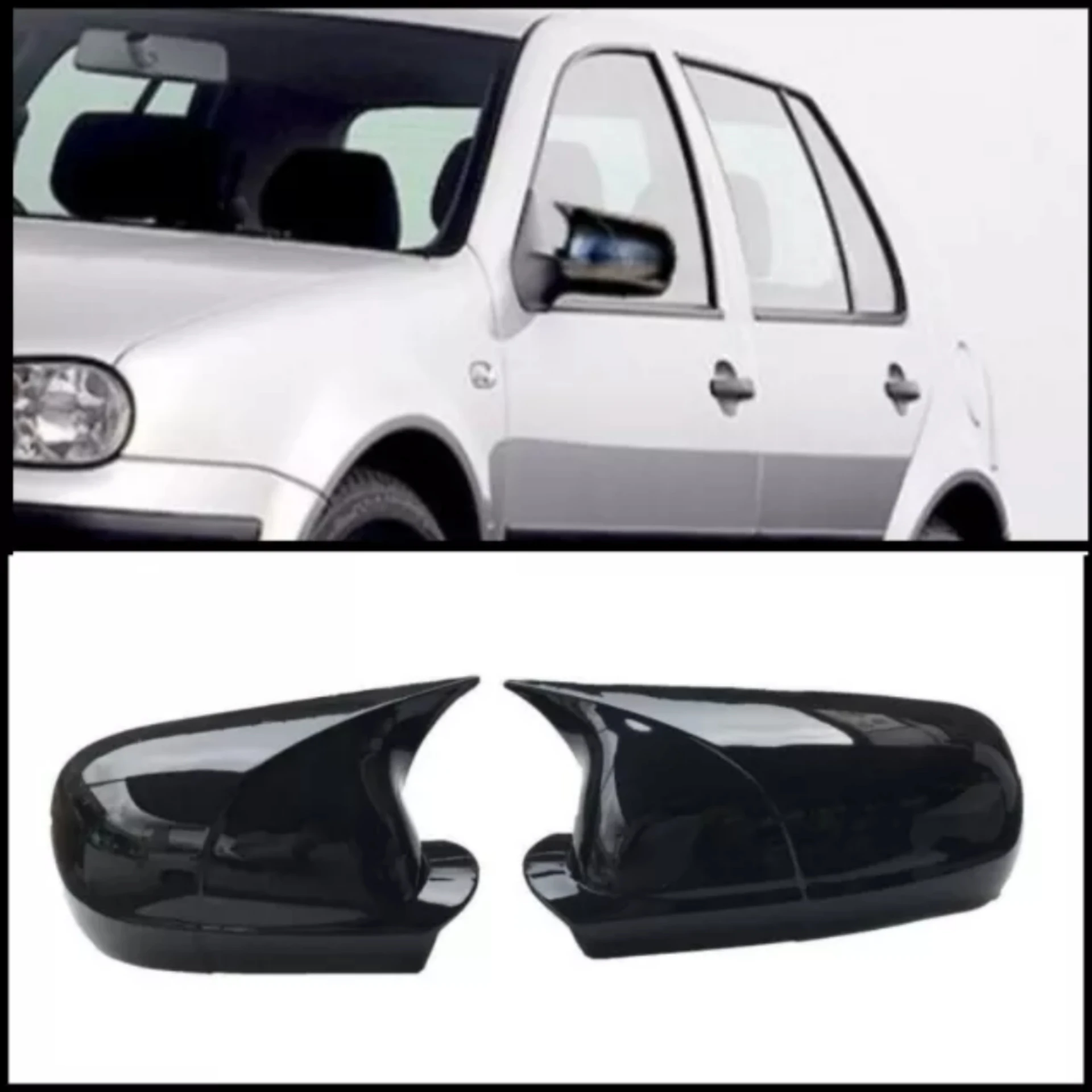 Bat Style Mirror Cover For Volkswagen Golf 4 MK4 1997-2003 Rearview Mirror Cover 2Pieces Cover Glossy Black Car Shields Exterior