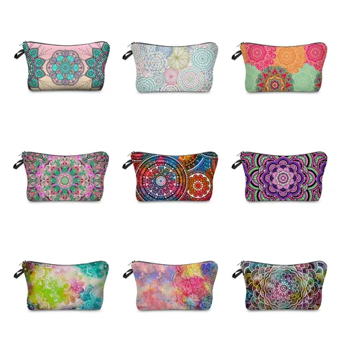 Bolsas de cosméticos con estampado de transferencia de calor para mujer, bolsa de maquillaje con patrón bonito de Mandala, organizador de alta calidad, estuche portátil para lápices