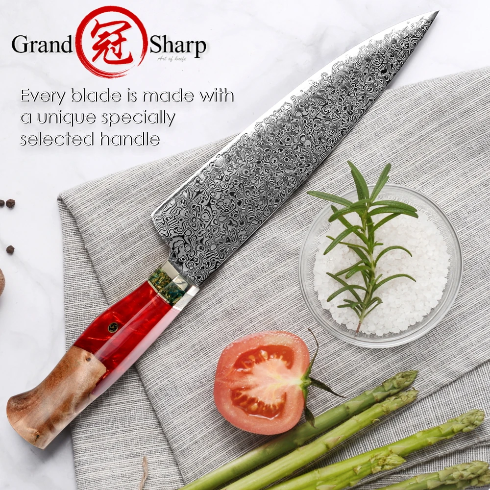 Japanese Chef Knife Premium Kitchen Cooking Tools 67 Layers VG10 Damascus Stainless Steel Blue Red White Wooden Handle Cookware