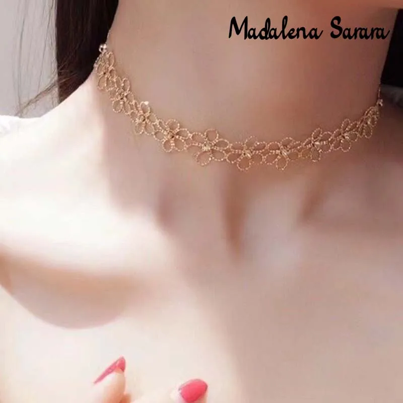 MADALENA SARARA Sunflower Neck Women Choker 18k Yellow Gold  Cute Type Chain Ajustable Necklace Ajustable Women Au750 Handmade