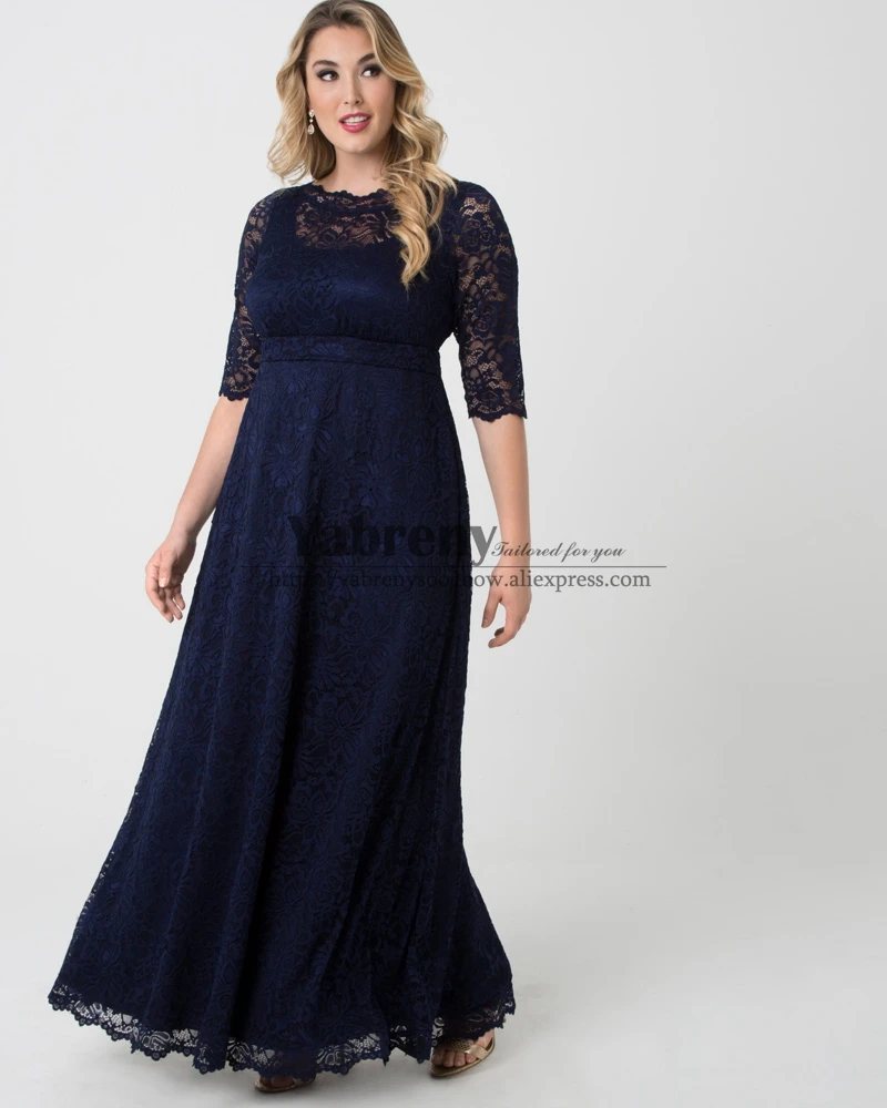 Plus size Navy Lace Evening Dresses for Mother of the Bride