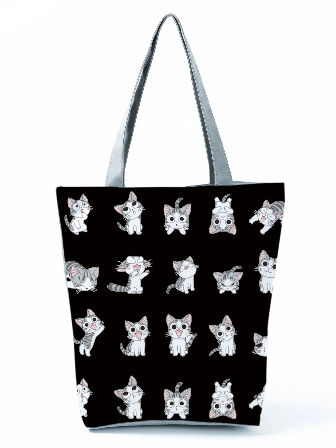 

Мультяшные сумочки с милым котом, модные экологически чистые многоразовые сумки для покупок, женская черная вместительная сумка-тоут в виде животного, женская сумка через плечо