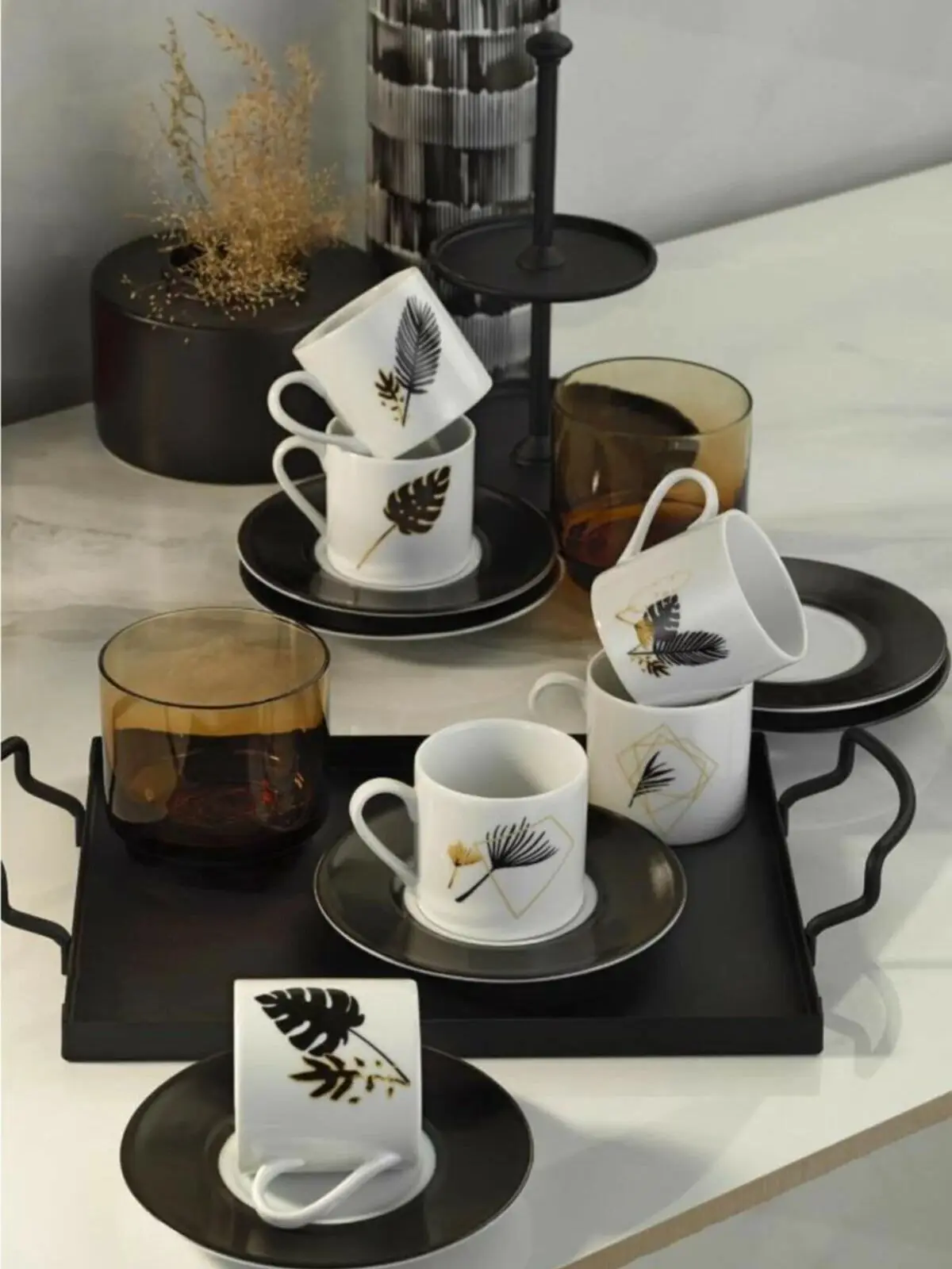 Turkish Coffee 6 Person Coffee Cup Set Porcelain mugs cup royal art painting creative european luxury kitchen decor tea 2021