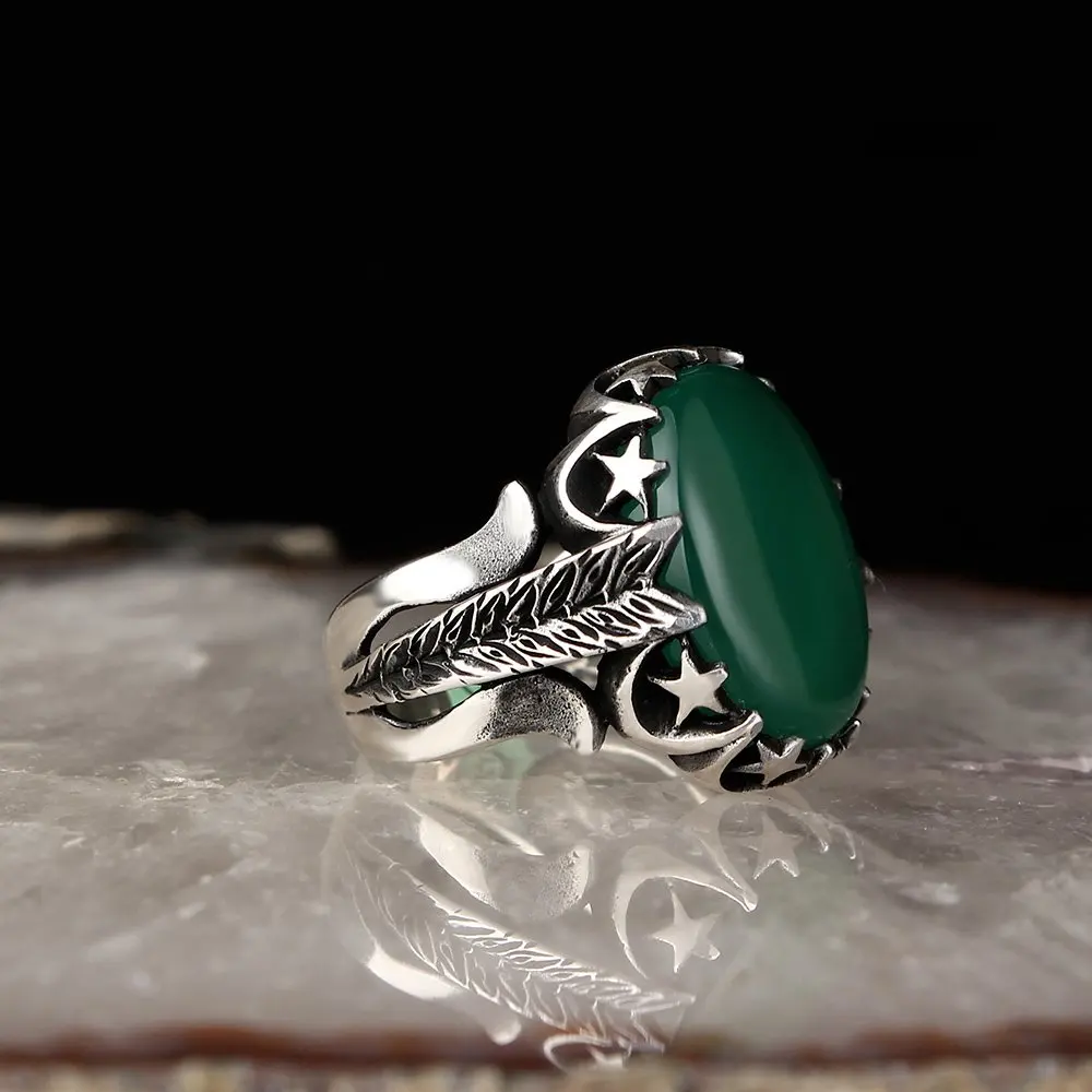 Agate Stone Crescent 925 Sterling Silver Ring