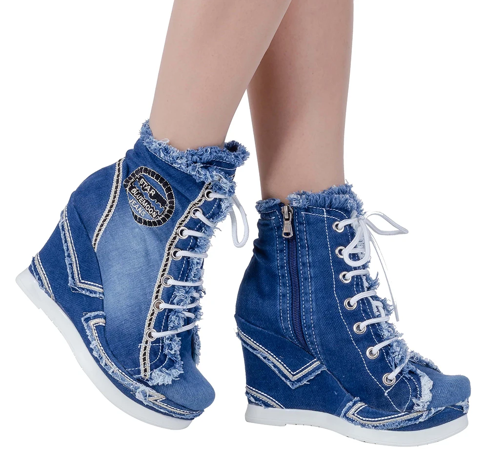 Denim Boots Handmade Blue Torn Heeled Denim Women\'s Boots Birthday Gift /Women\'s Shoes, Denim Shoes, Denim Sneakers / 2074