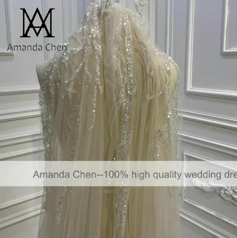 Amanda Design One Layer Lace Applique Champagne Veil