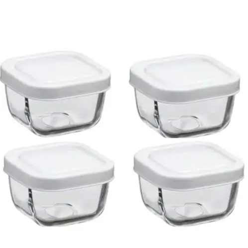 4 Pcs Set Storage Organizer Lunch Box Set Cookies Candy Kitchen Jar Spices White Glass With Lids Food Container Home Decoration