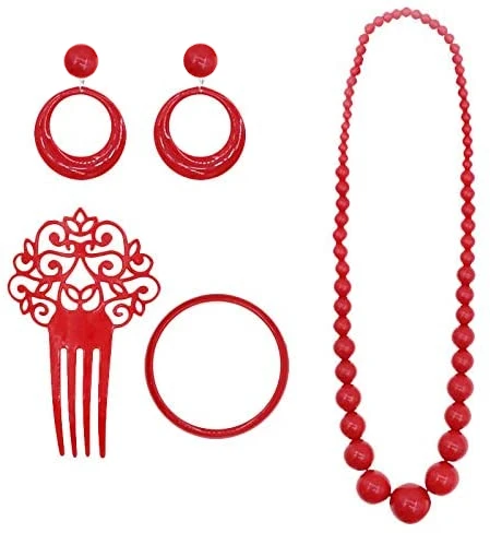 Set Accesorios de Flamenca o Sevillanas, color rojo para NIÑA de 4 a 12 años