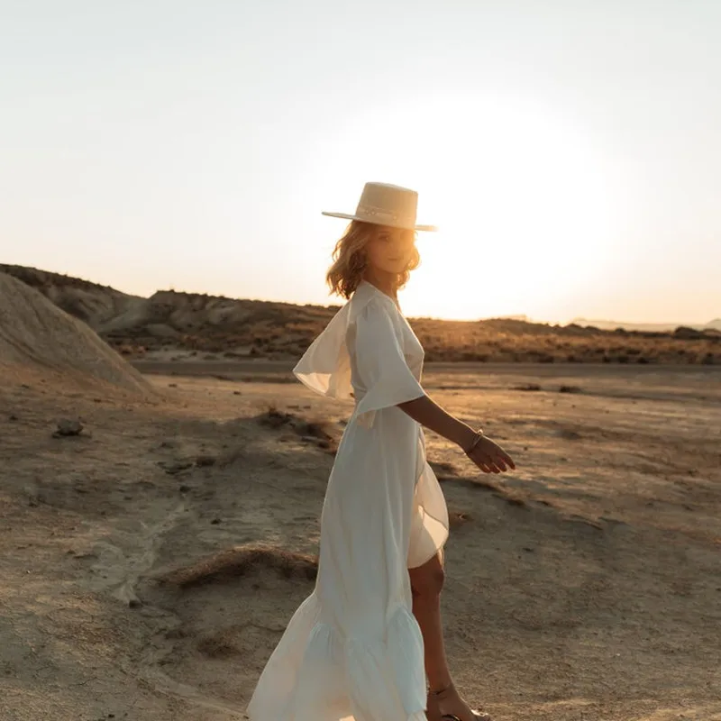 Gaun Pengantin Boho Sederhana Gaun Pengantin Wanita Setengah Lengan Mutiara Chic Gaun Pengantin Bohemian Mewah Elegan Musim Panas Vestidos De Novia