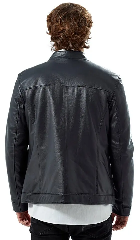 Manli Leather Jacket Navy Orjinal Lambskin Autumn Winter 2022 Biker Slim Large Size VintageTürkiye