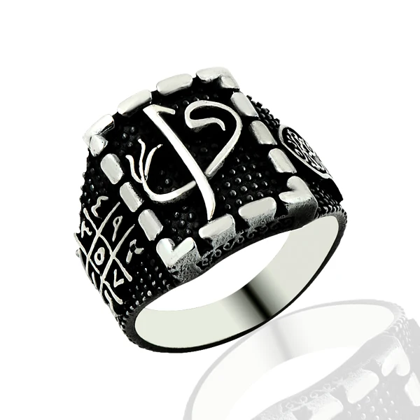 925 Silver Aleph and Vav Letter Printed Classic Ring for Men