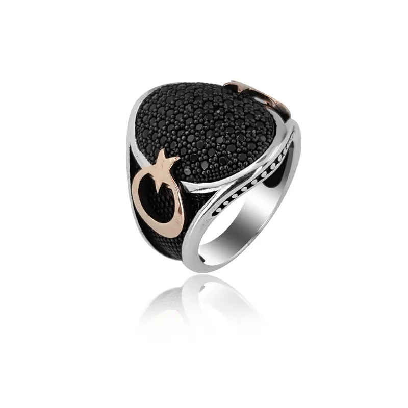 925 Silver Moon Star Printed English Men Ring