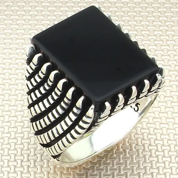 

Classic Square Black Onyx Stone Men Silver Ring Made in Turkey Solid 925 Sterling Silver