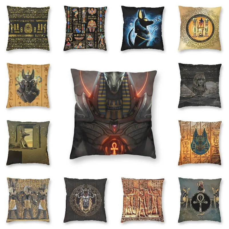 Ancient Egyptian Anubis Square Pillow Cover Decoration Hieroglyphic Symbol Cushions Throw Pillow for Sofa Double-sided Printing