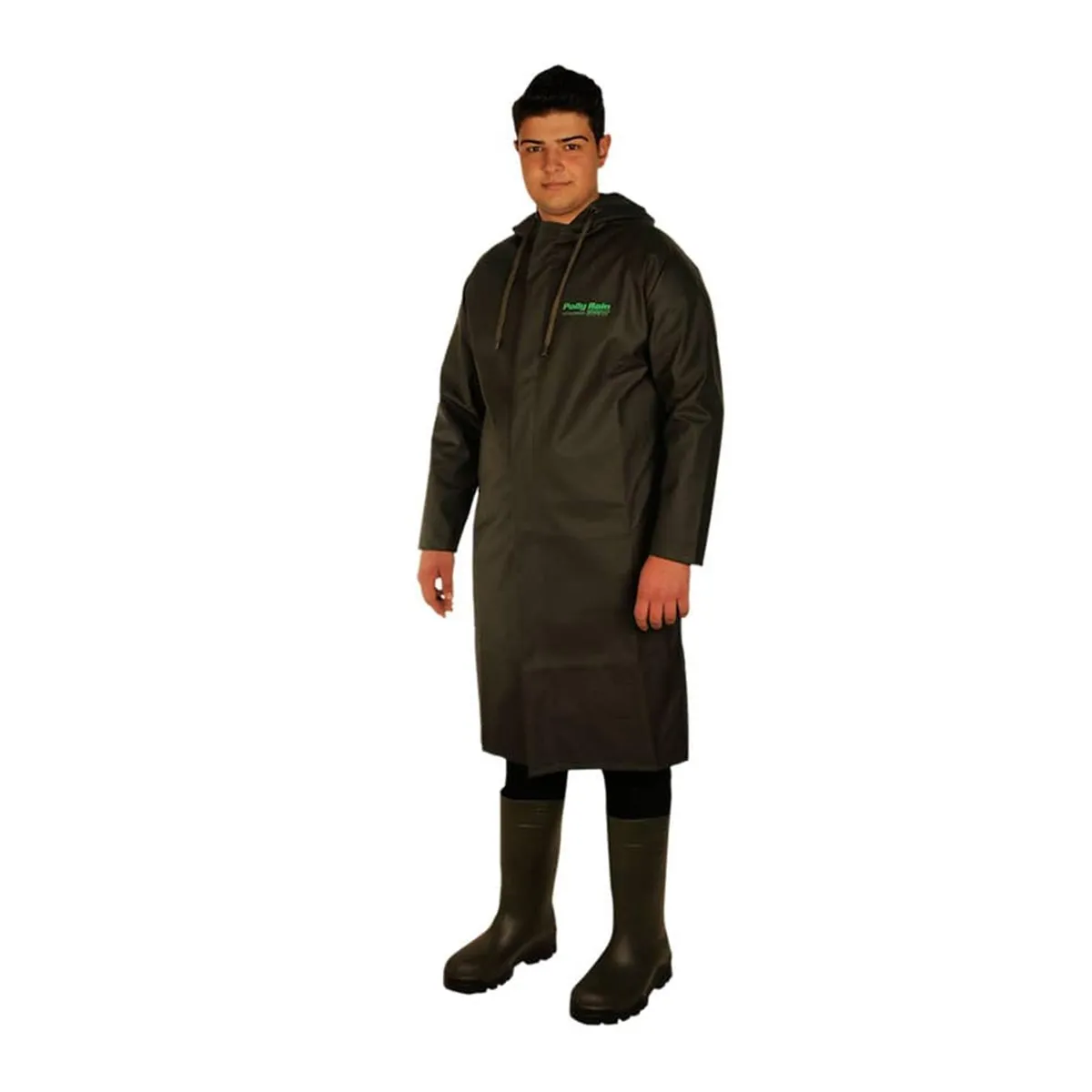 Pvc Topcoat (Dark Khaki) raincoat suit overcoat. slicker poncho waterproof watertight impervious impermeable