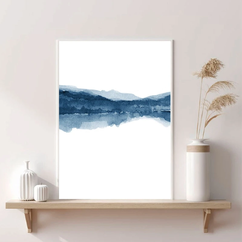 Dark Blue Watercolour Painting Print Indigo Abstract Landscape Canvas Posters and Prints Wall Pictures Bedroom Home Room Decor